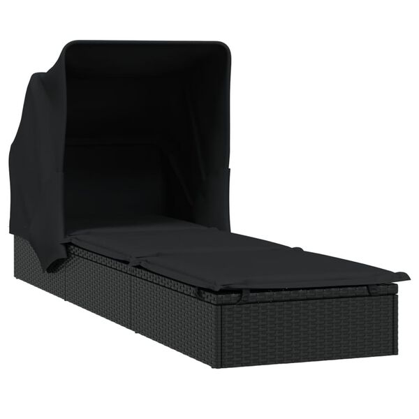 vidaXL Sunbed with Foldable Roof Black 213x63x97 cm Poly Rattan