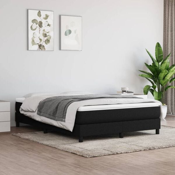 vidaXL Box Spring Bed Frame Black Queen Fabric