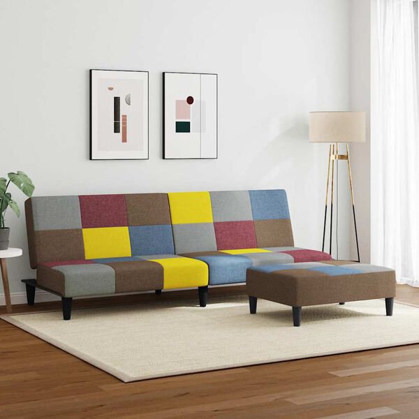 vidaXL 2-Seater Sofa Bed with Footstool Patchwork Fabric
