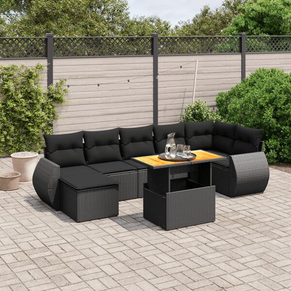 vidaXL 8 Piece Garden Sofa Set with Cushions Black Poly Rattan