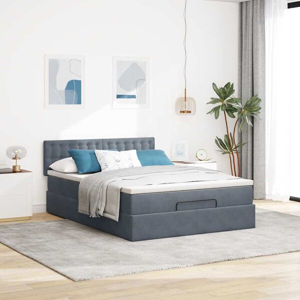vidaXL Ottoman Bed with Mattress Dark Grey Queen Velvet