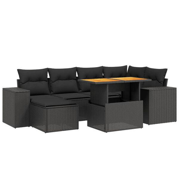 vidaXL 8 Piece Garden Sofa Set with Cushions Black Poly Rattan Acacia