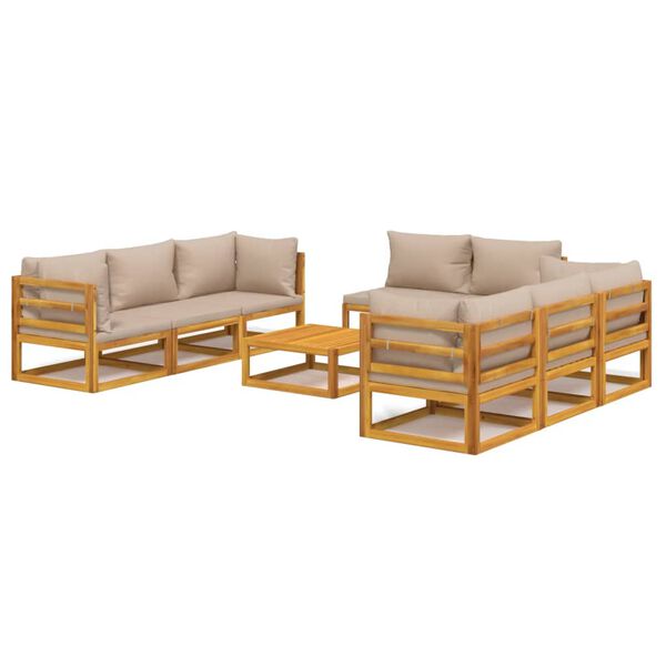 vidaXL 9 Piece Garden Lounge Set with Taupe Cushions Solid Wood