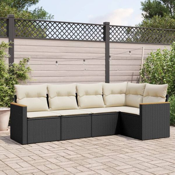 vidaXL 5 Piece Garden Sofa Set with Cushions Black Poly Rattan