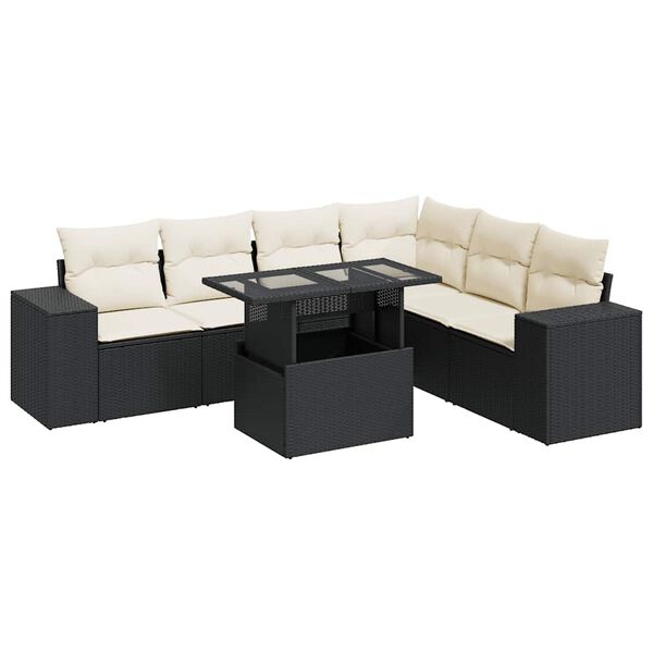 vidaXL 7 Piece Garden Sofa Set with Cushions Black Poly Rattan