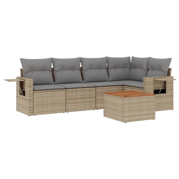 vidaXL 6 Piece Garden Sofa Set with Cushions Beige Poly Rattan