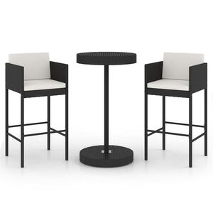 vidaXL 3 Piece Garden Bar Set with Cushions Poly Rattan Black