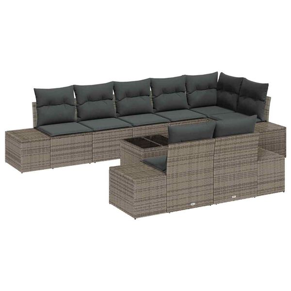 vidaXL Garden Sofa Set with Storage Grey Poly rattan