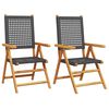 vidaXL Folding Chairs 2 pcs Black Solid Wood Acacia and Poly Rattan