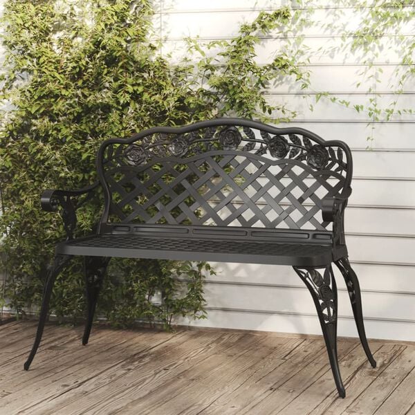 vidaXL Garden Bench 108 cm Cast Aluminium Black