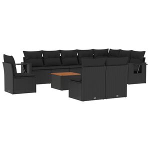 vidaXL 11 Piece Garden Sofa Set with Cushions Black Poly Rattan