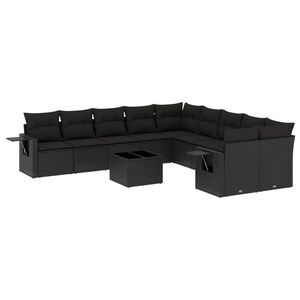 vidaXL 11 Piece Garden Sofa Set with Cushions Black Poly Rattan