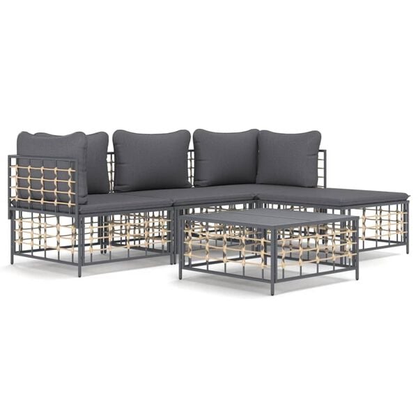 vidaXL 4 Piece Garden Lounge Set with Cushions Anthracite Poly Rattan