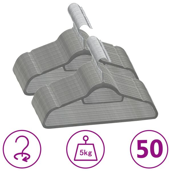 vidaXL 50 pcs Clothes Hanger Set Anti-slip Grey Velvet