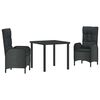 vidaXL Garden Dining Set 3 pcs Black Poly Rattan