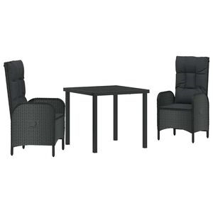vidaXL Garden Dining Set 3 pcs Black Poly Rattan