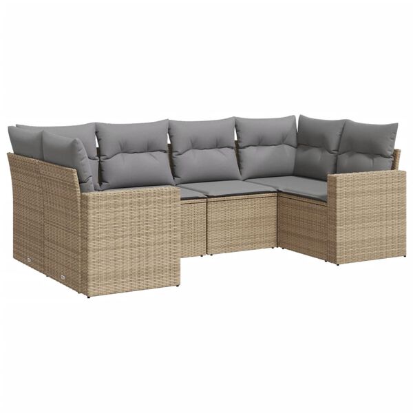 vidaXL 6 Piece Garden Sofa Set with Cushions Beige Poly Rattan