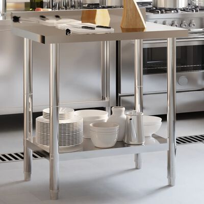vidaXL Kitchen Work Table with Backsplash 82.5x55x93 cm Stainless Steel