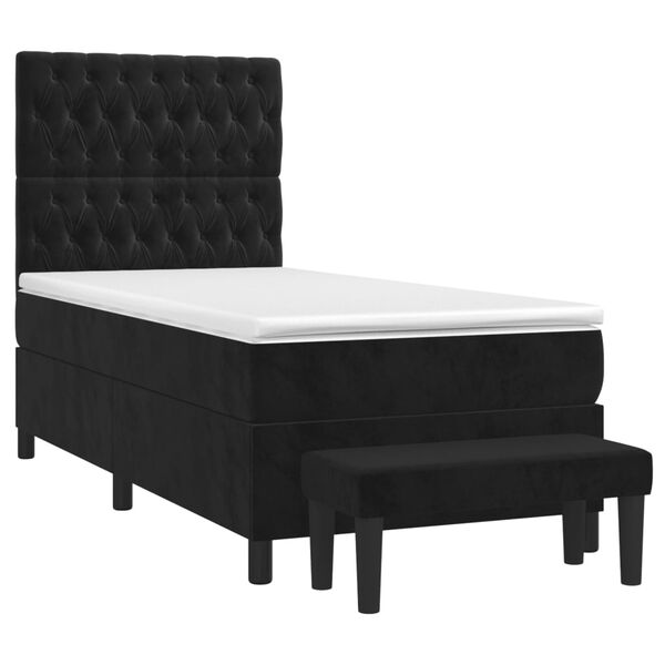 vidaXL Box Spring Bed with Mattress Black 106x203 cm King Single Size Velvet