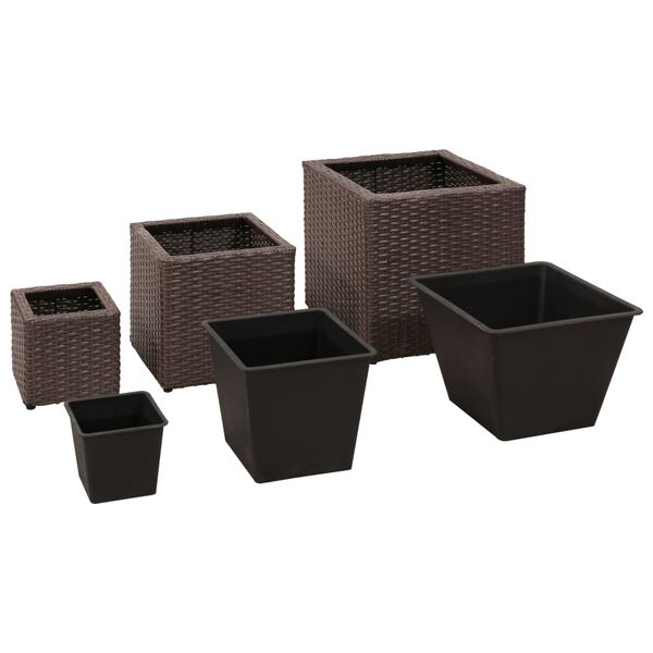 vidaXL Garden Raised Beds 3 pcs Poly Rattan Brown