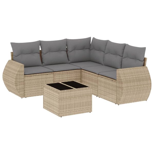 vidaXL 6 Piece Garden Sofa Set with Cushions Beige Poly Rattan