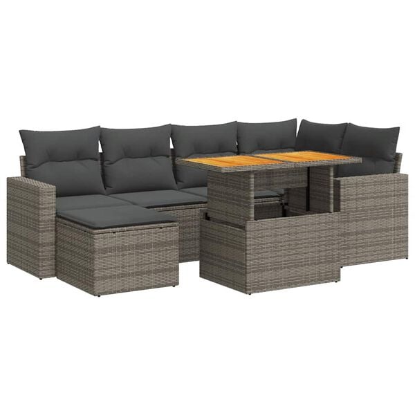 vidaXL 7 Piece Garden Sofa Set with Cushions Grey Poly Rattan