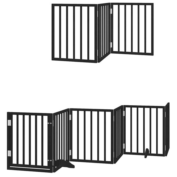 vidaXL Dog Gate with Door Foldable 9 Panels Black 450 cm Poplar Wood