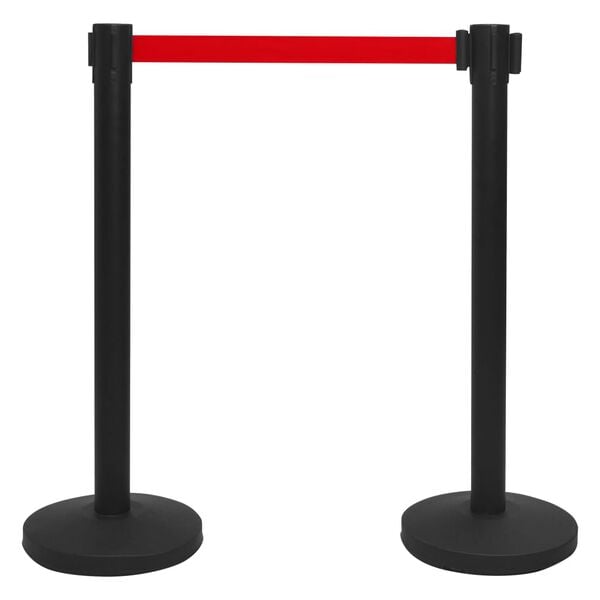 vidaXL Stanchions with Belts 4 pcs Airport Barrier Iron Black