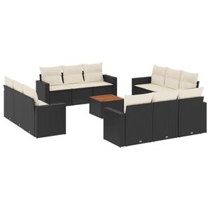 vidaXL 13 Piece Garden Sofa Set with Cushions Black Poly Rattan