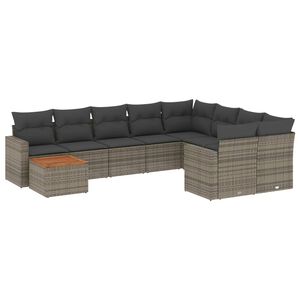 vidaXL 10 Piece Garden Sofa Set with Cushions Grey Poly Rattan