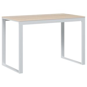 vidaXL Computer Desk | White and Oak | Engineered wood and powder-coated metal