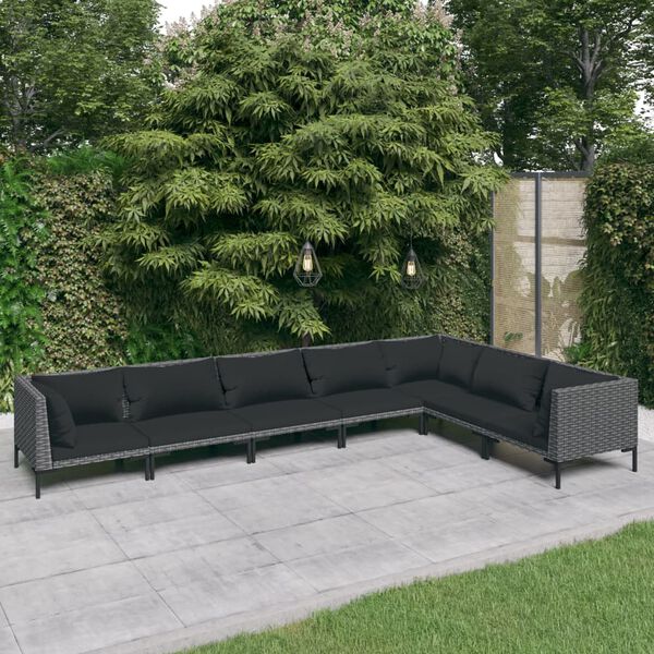 vidaXL 7 Piece Garden Lounge Set with Cushions Poly Rattan Dark Grey