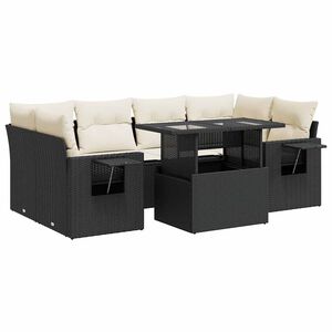 vidaXL 7 Piece Garden Sofa Set with Cushions Black Poly Rattan