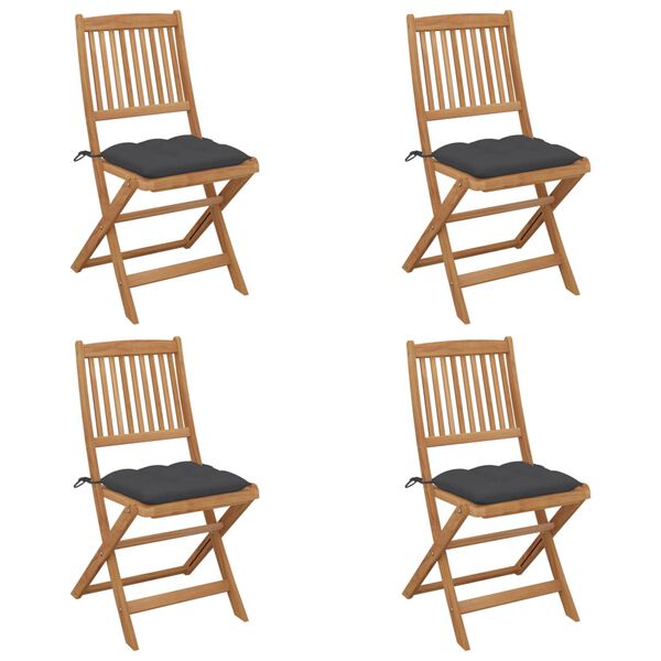vidaXL Folding Garden Chairs 4 pcs with Cushions Solid Wood Acacia