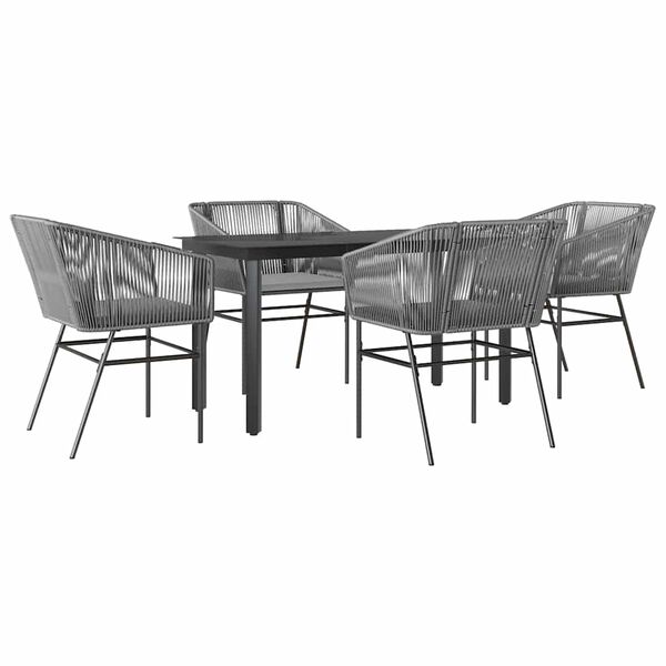 vidaXL 5 Piece Garden Dining Set with Cushions Grey Poly Rattan Glass
