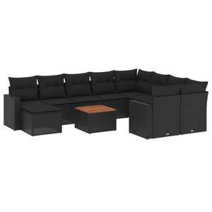 vidaXL 11 Piece Garden Sofa Set with Cushions Black Poly Rattan