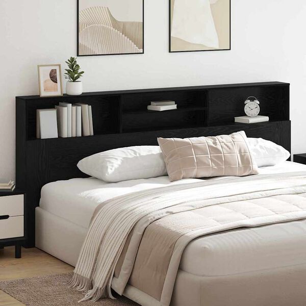 vidaXL Headboard Cabinet Black Oak 220 x 19 x 101.5 cm Engineered Wood