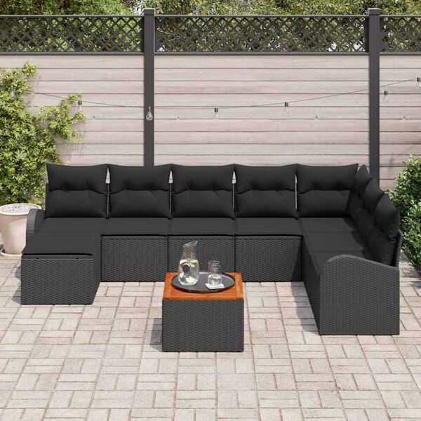vidaXL Garden Sofa Set with Storage 9 pcs Black Poly Rattan