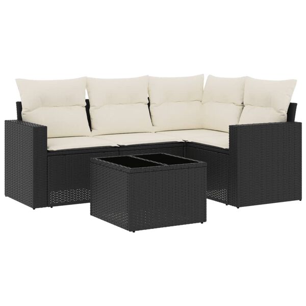 vidaXL 5 Piece Garden Sofa Set with Cushions Black Poly Rattan
