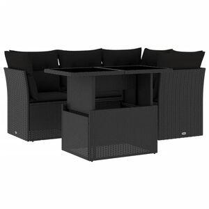 vidaXL 5 Piece Garden Sofa Set with Cushions Black Poly Rattan