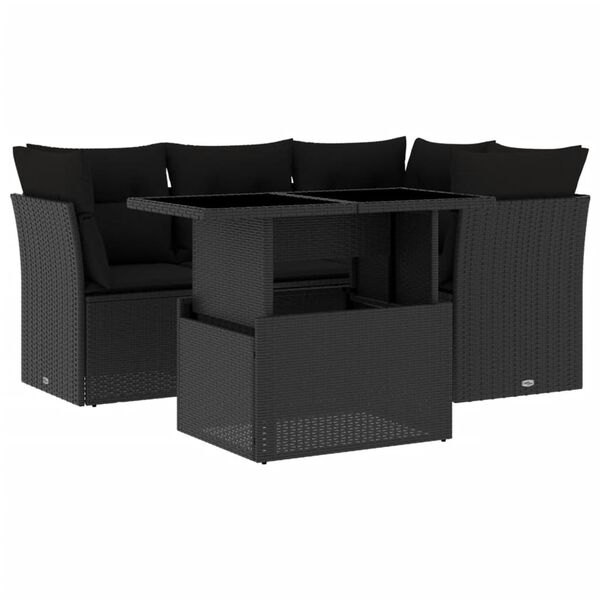 vidaXL 5 Piece Garden Sofa Set with Cushions Black Poly Rattan
