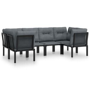 vidaXL 6 Piece Garden Lounge Set Black and Grey Poly Rattan