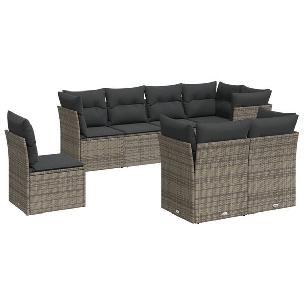 vidaXL 8 Piece Garden Sofa Set with Cushions Grey Poly Rattan