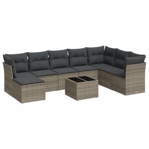 vidaXL 9 Piece Garden Sofa Set with Cushions Grey Poly Rattan