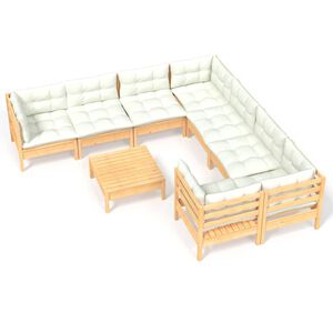 vidaXL 9 Piece Garden Lounge Set with Cream Cushions Pinewood