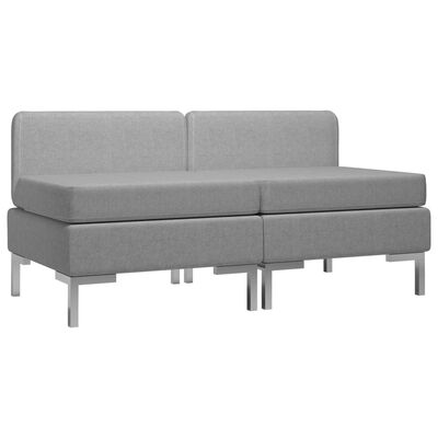 vidaXL Sectional Middle Sofas 2 pcs with Cushions Fabric Light Grey