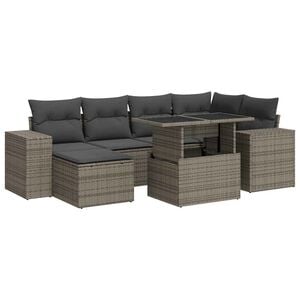 vidaXL 7 Piece Garden Sofa Set with Cushions Grey Poly Rattan