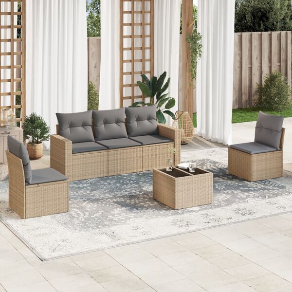 vidaXL 6 Piece Garden Sofa Set with Cushions Beige Poly Rattan
