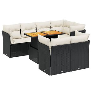 vidaXL 8 Piece Garden Sofa Set with Cushions Black Poly Rattan