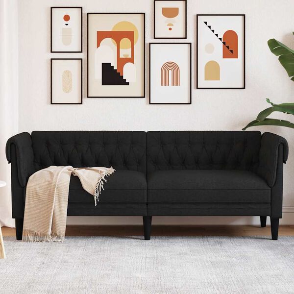 vidaXL Chesterfield Sofa 3-Seater Black Fabric